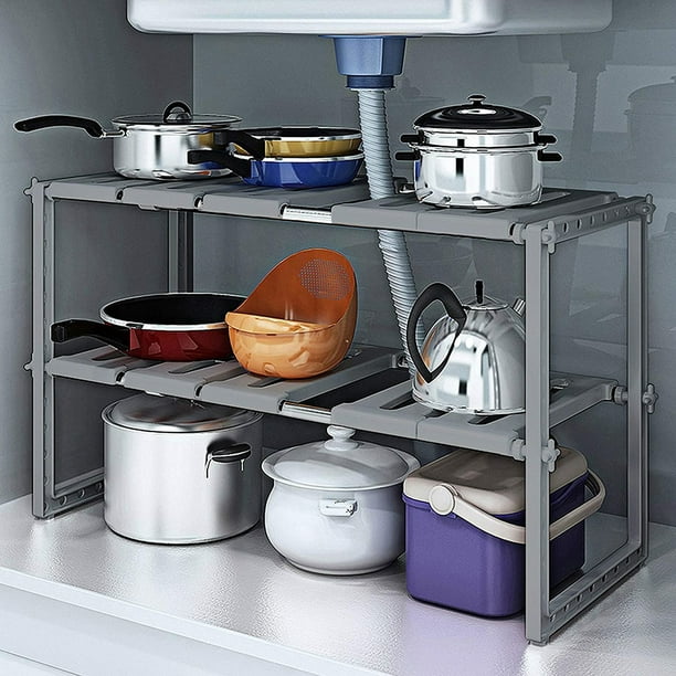 2 Tier Under Sink Storage Rack Adjustable Tidy Shelf Kitchen Organiser Home Tool